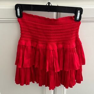Red Pleated Women's Skirt